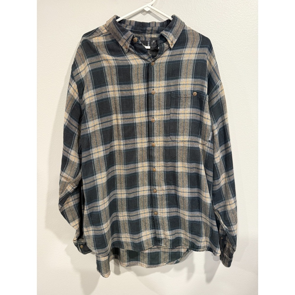 Santana Flannel Shirt Men's‎ XLT Black Gray Cotton Check Heavyweight Button-Down